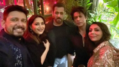 Madhuri Dixit Poses With Shah Rukh Khan and Salman Khan in This Epic Selfie From Karan Johar’s Birthday Bash (View Pic)